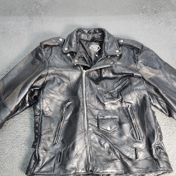 Diamond Plate Jackets & Blazers - Diamond Plate Jacket Mens XL Black Buffalo Leather Motorcycle Biker Zip Lined